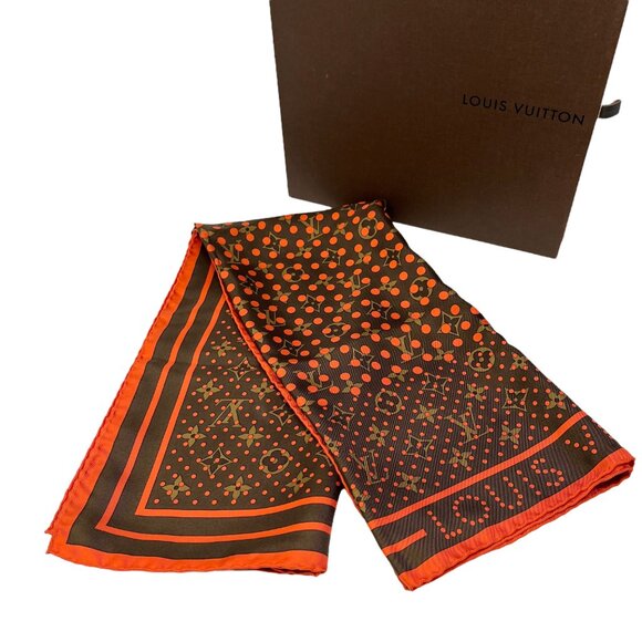 LOUIS VUITTON Vintage LV Monogram Perfo Scarf Wrap Dot Brown Orange [105966] - Picture 4 of 9